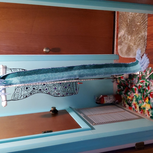 Winter Blue Green Striped Neckscarf - Picture 2 of 4